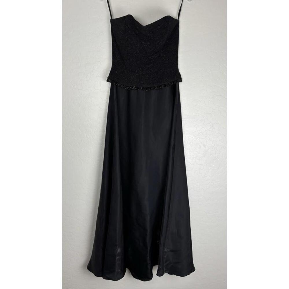 VTG Scott McClintock Strapless Shimmer Midi Beaded Goth Glam S Black 1725